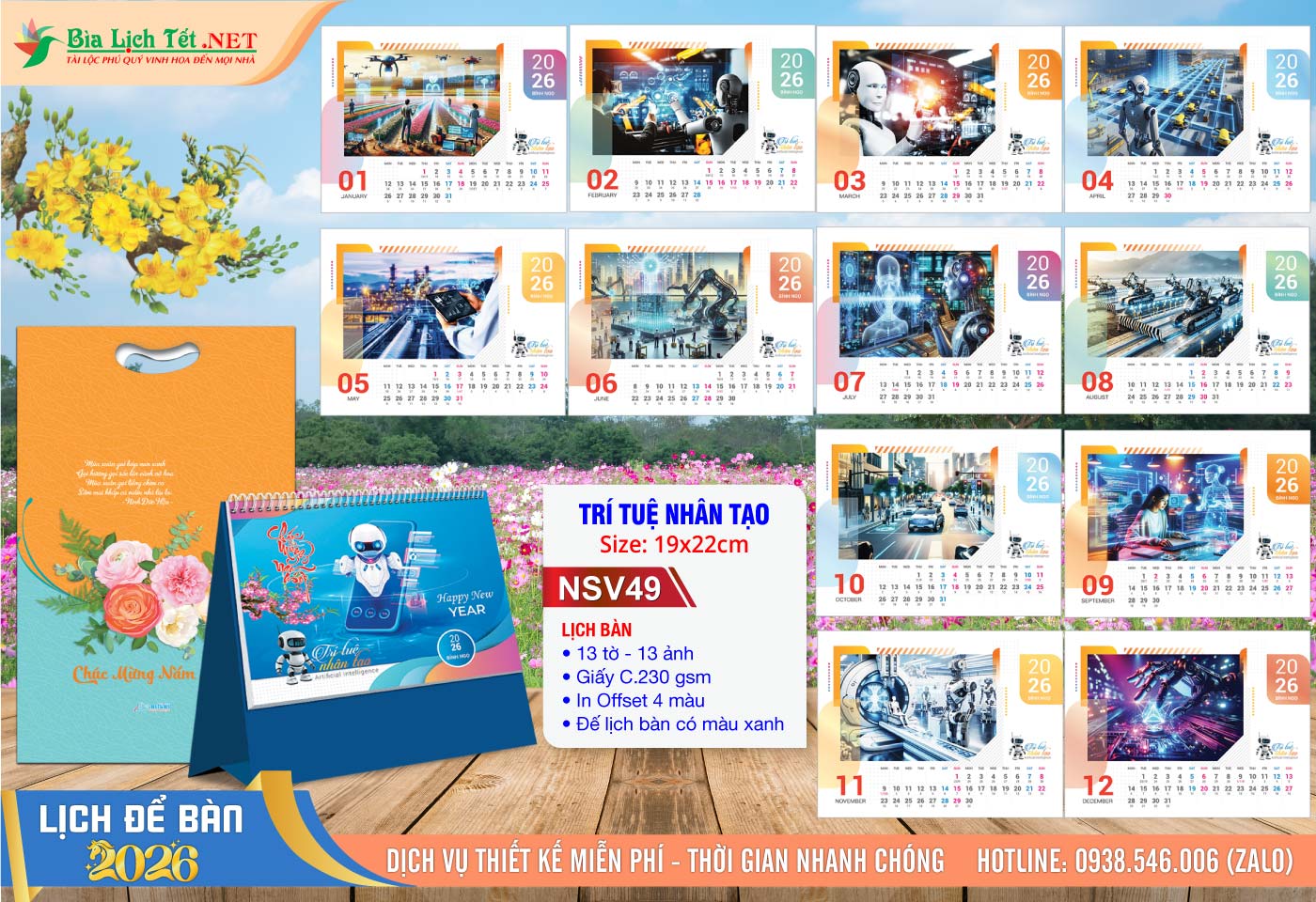 Lịch Để Bàn A (19x22cm) | Mã Số: NSV49 - Trí Tuệ Nhân Tạo