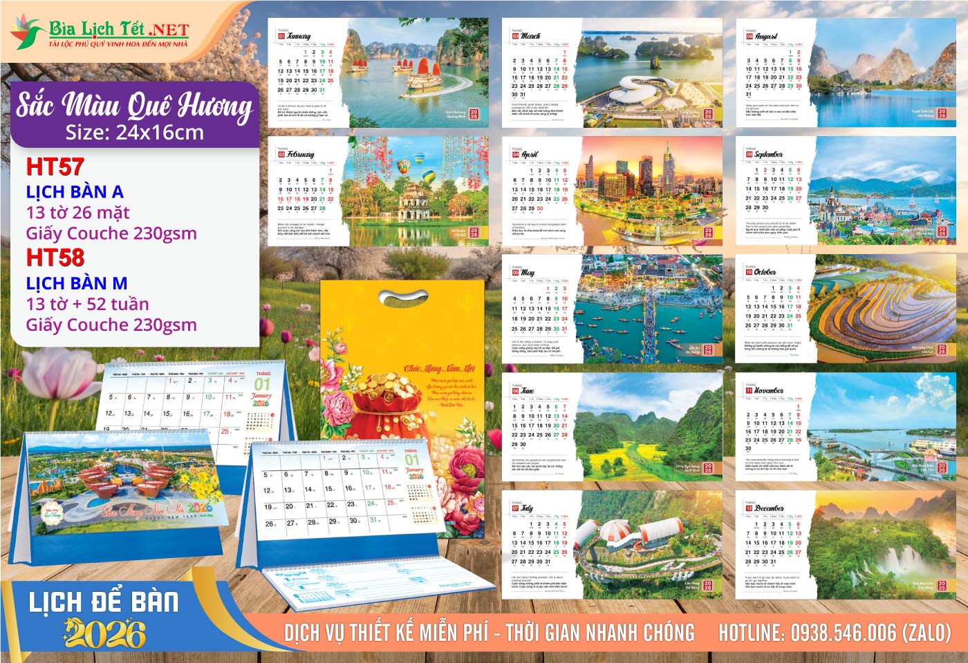 Lịch Để Bàn A & M (24x16cm) | Mã Số: HT57 - Sắc Màu Quê Hương
