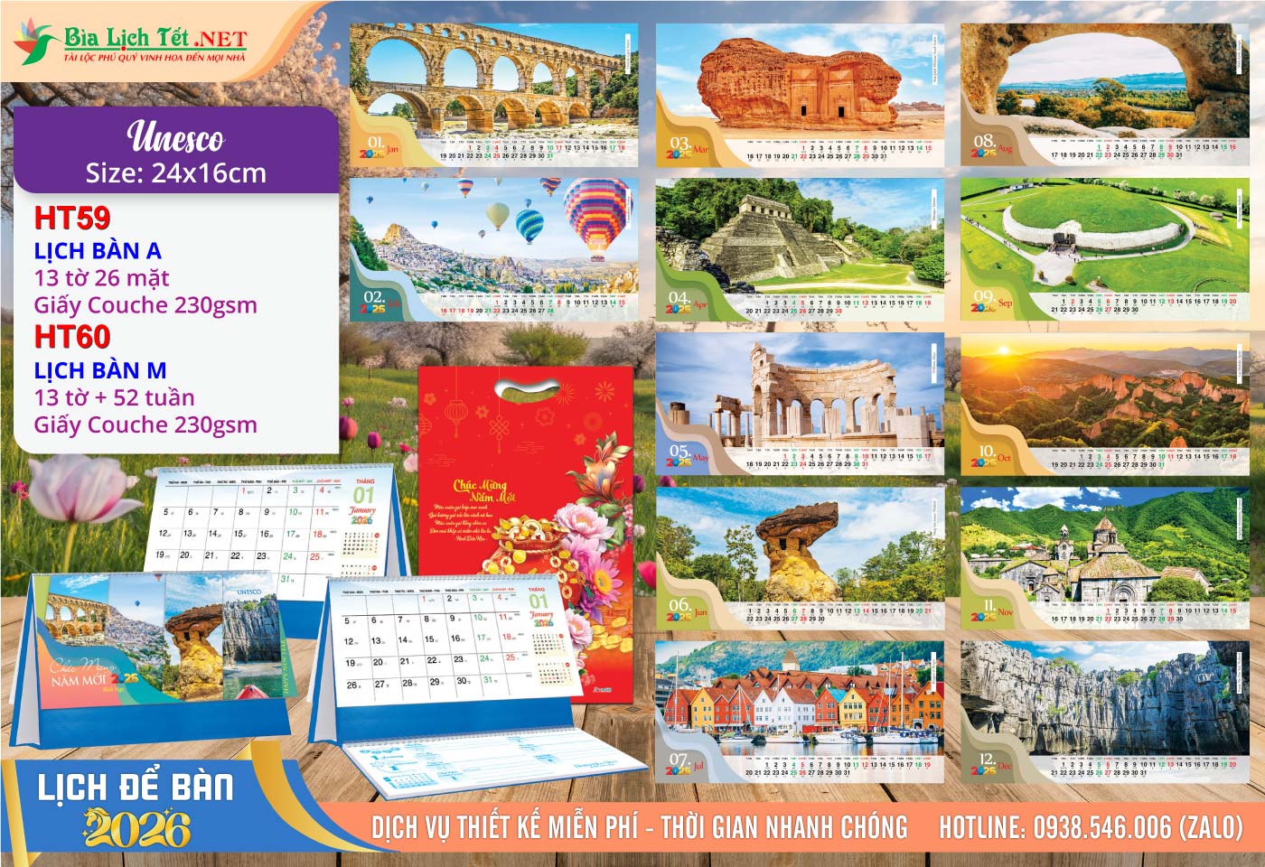 Lịch Để Bàn A & M (24x16cm) | Mã Số: HT59 - Unesco