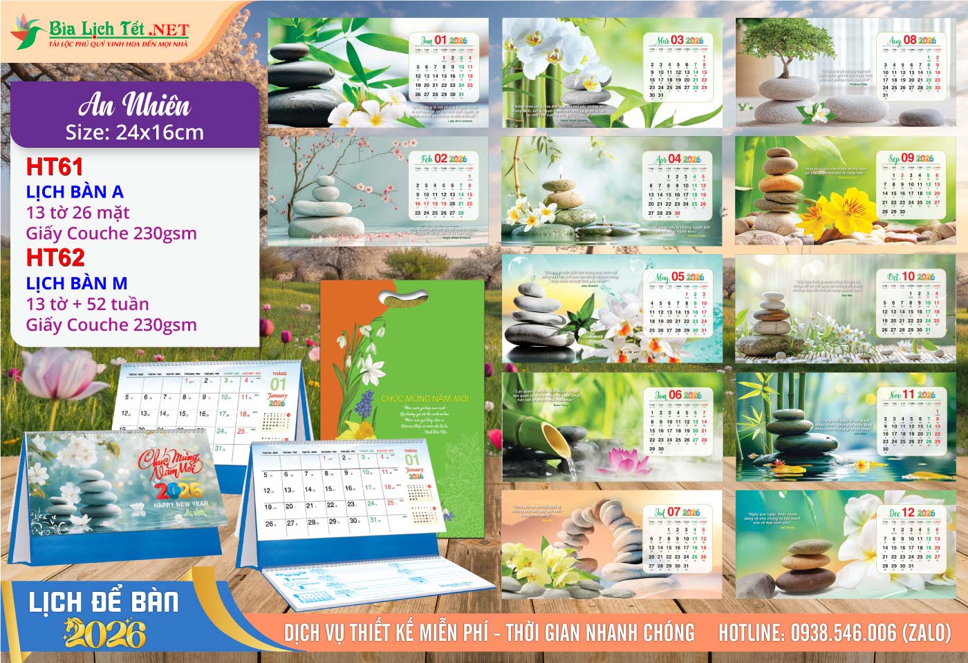 Lịch Để Bàn A & M (24x16cm) | Mã Số: HT61 - An Nhiên