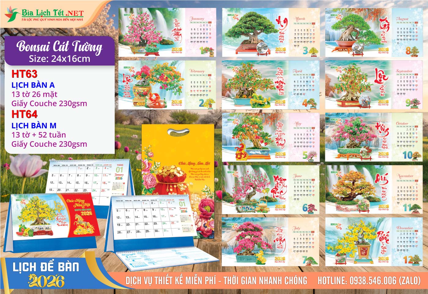 Lịch Để Bàn A & M (24x16cm) | Mã Số: HT63 - Bonsai Cát Tường