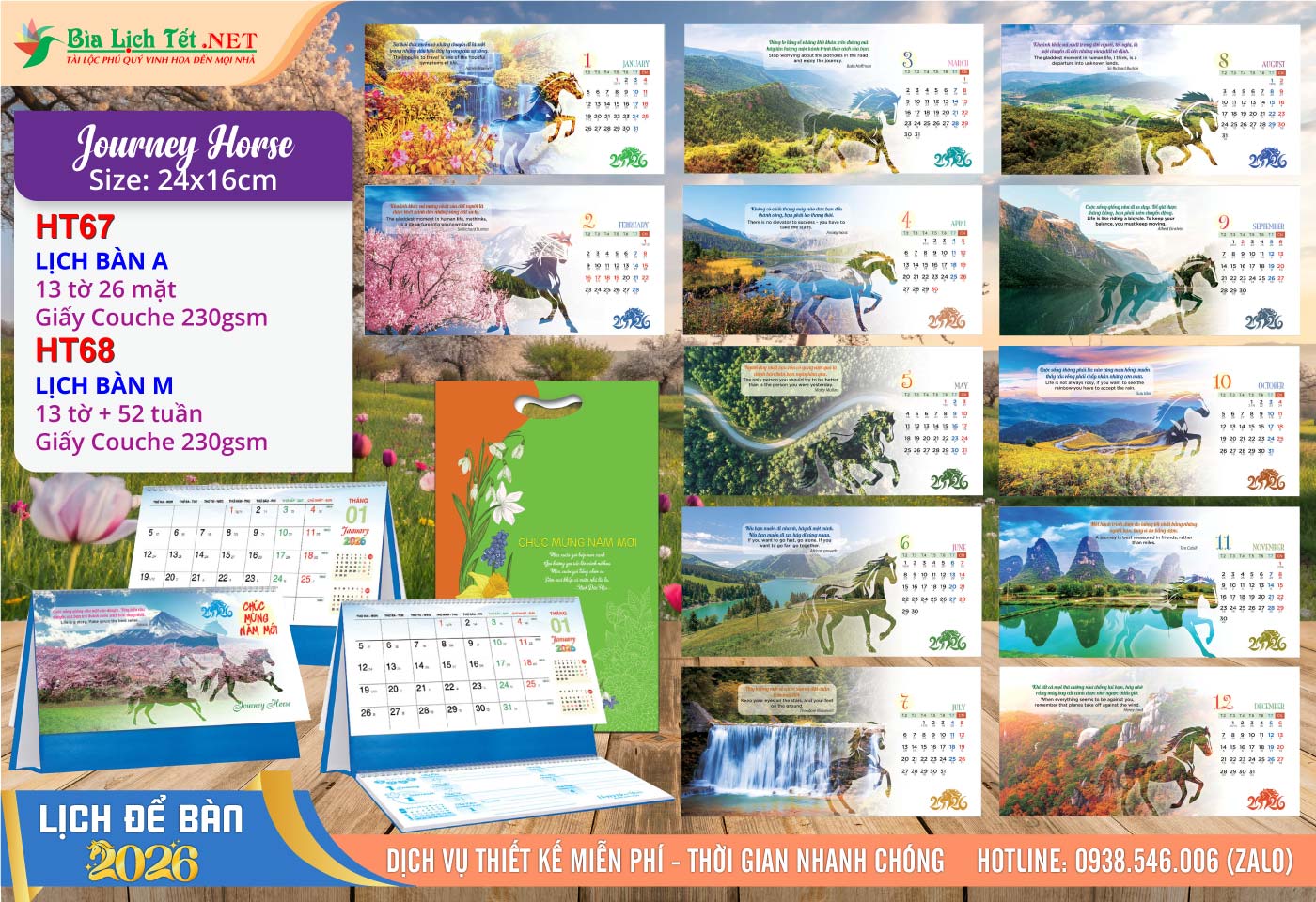 Lịch Để Bàn A & M (24x16cm) | Mã Số: HT67 - Journey Horse