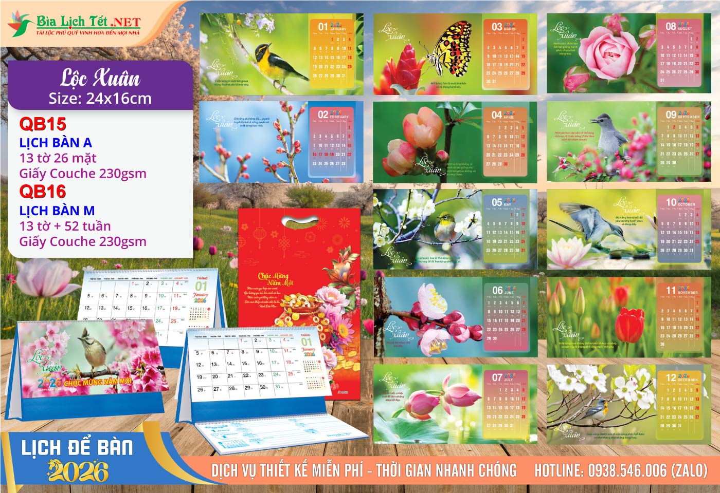 Lịch Để Bàn A & M (24x16cm) | Mã Số: QB15 - Lộc Xuân