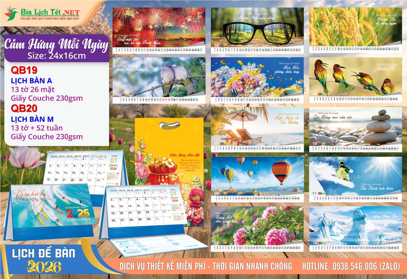 Lịch Để Bàn A & M (24x16cm) | Mã Số: QB19 - Cảm Hứng Mỗi Ngày