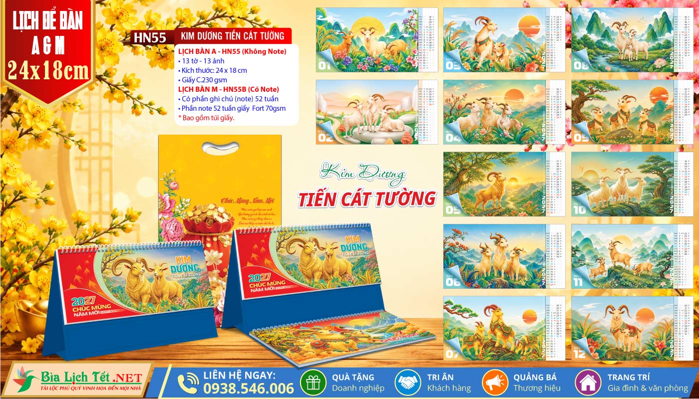 Lịch Để Bàn A & M (24x18cm) | MS: HN55 - Kim Dương Tiến Cát Tường