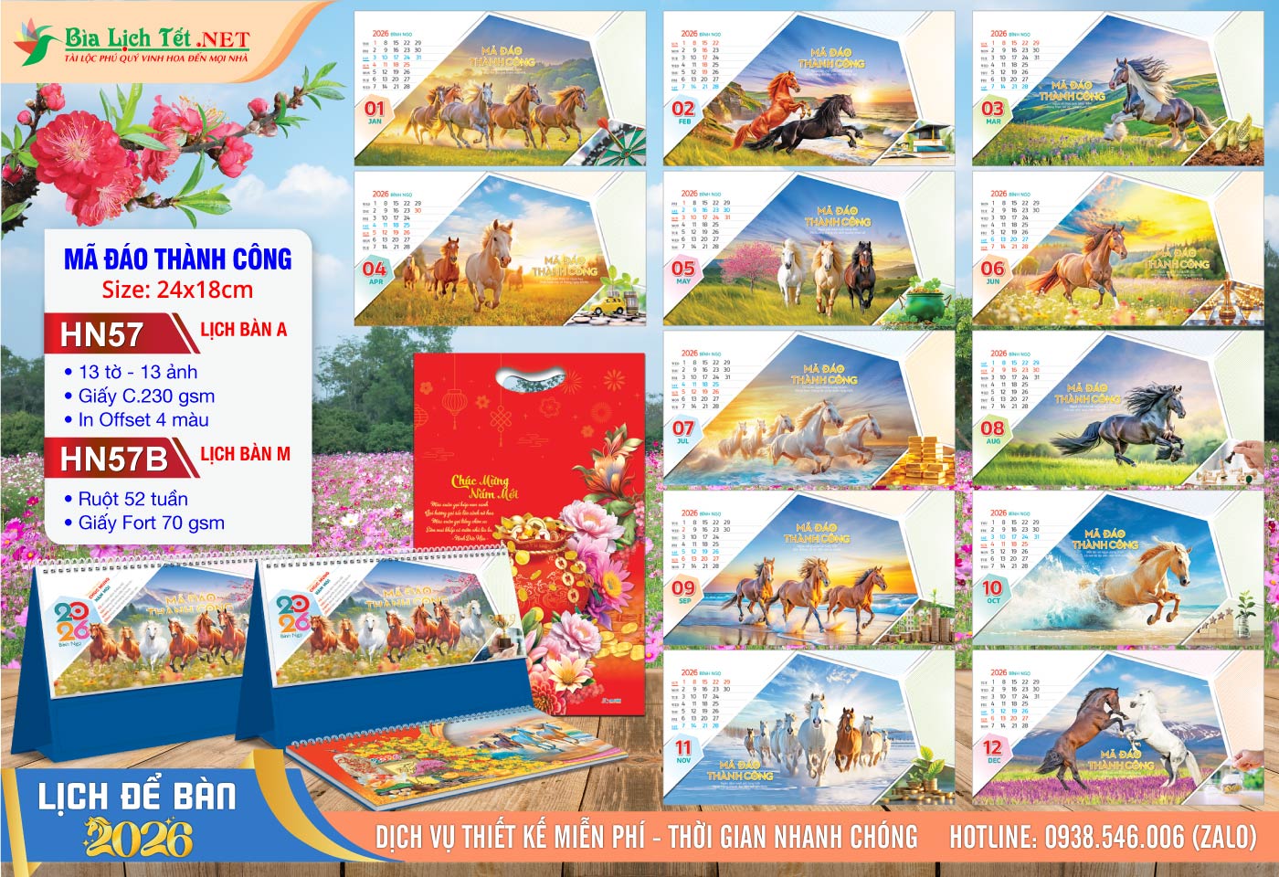 Lịch Để Bàn A & M (24x18cm) | Mã Số: HN57 - Mã Đáo Thành Công