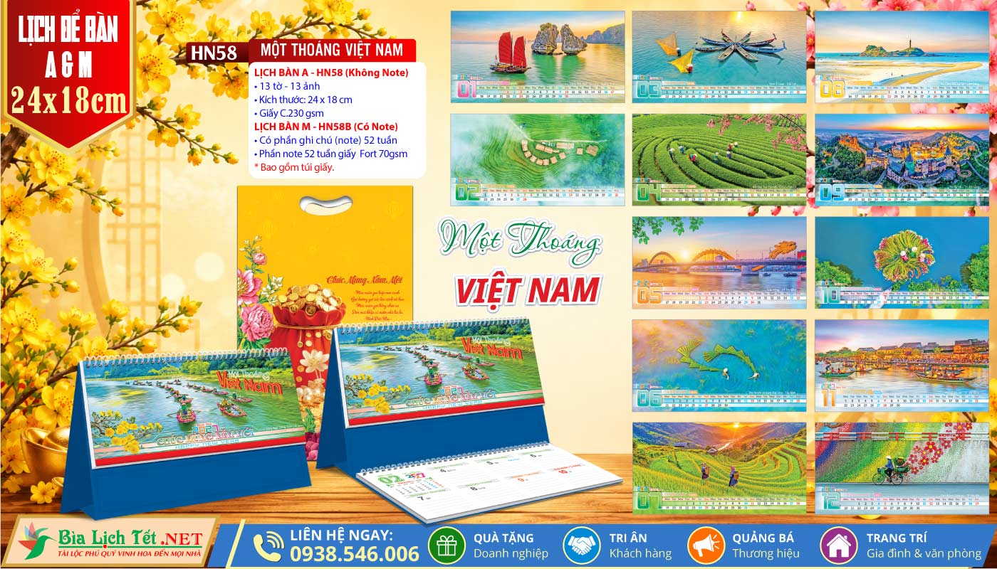 Lịch Để Bàn A & M (24x18cm) | MS: HN58 - Một Thoáng Việt Nam