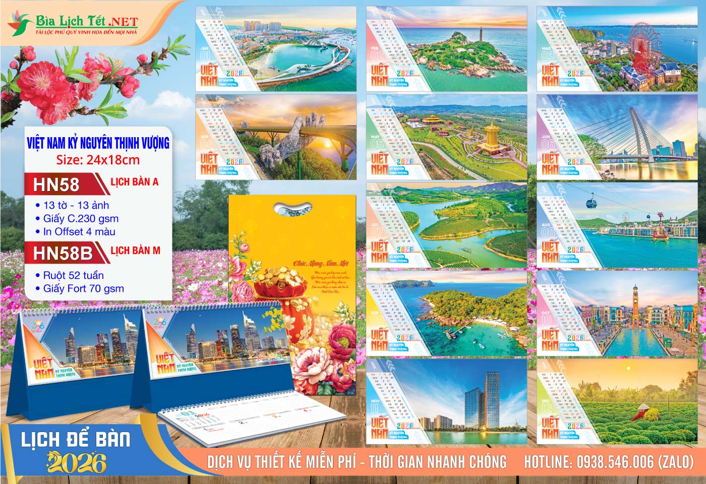 Lịch Để Bàn A & M (24x18cm) | Mã Số: HN58 - Việt Nam Kỷ Nguyên Thịnh Vượng