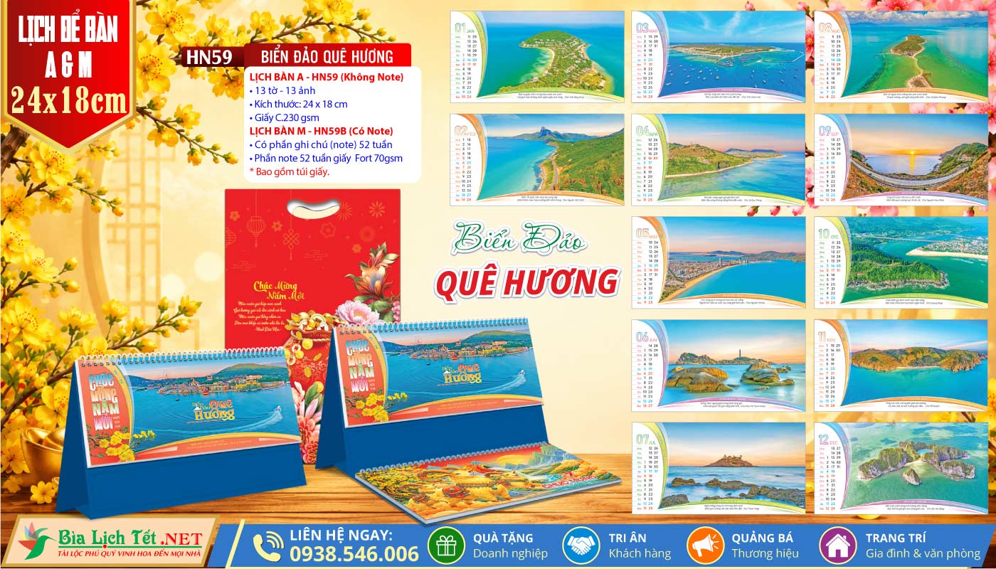 Lịch Để Bàn A & M (24x18cm) | MS: HN59 - Biển Đảo Quê Hương