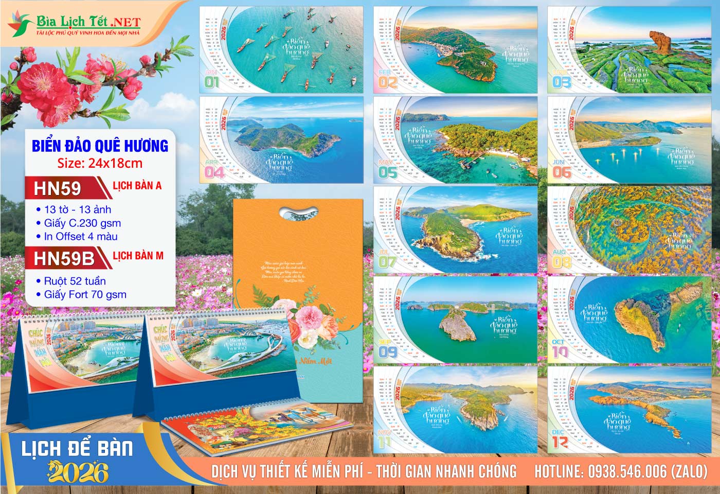 Lịch Để Bàn A & M (24x18cm) | Mã Số: HN59 - Biển Đảo Quê Hương
