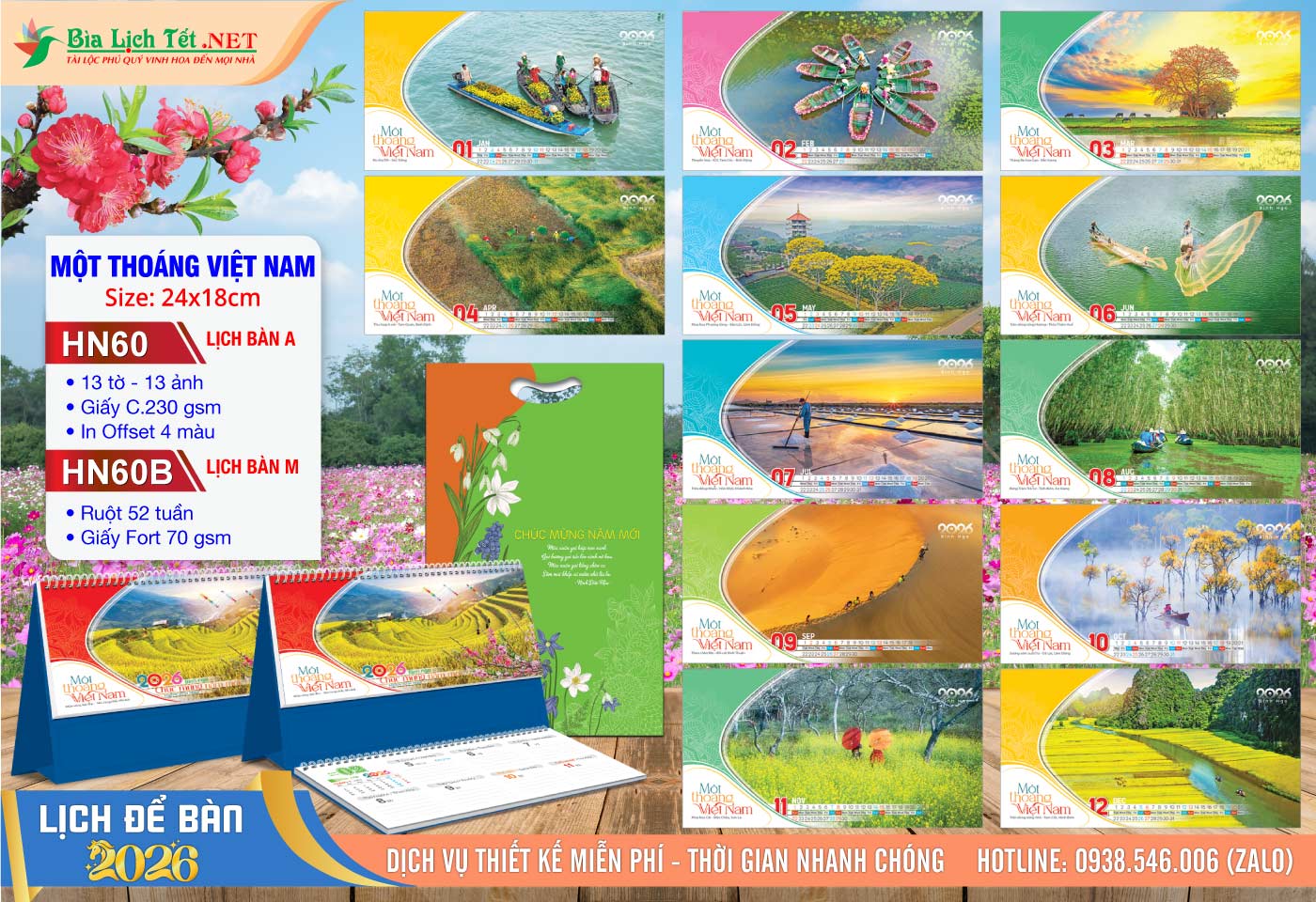 Lịch Để Bàn A & M (24x18cm) | Mã Số: HN60 - Một Thoáng Việt Nam