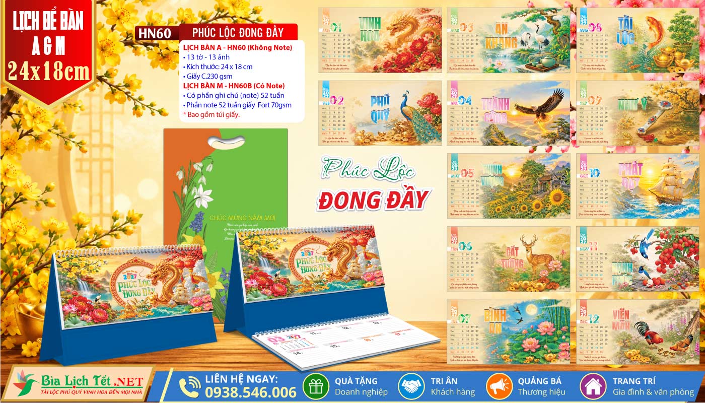Lịch Để Bàn A & M (24x18cm) | MS: HN60 - Phúc Lộc Đong Đầy