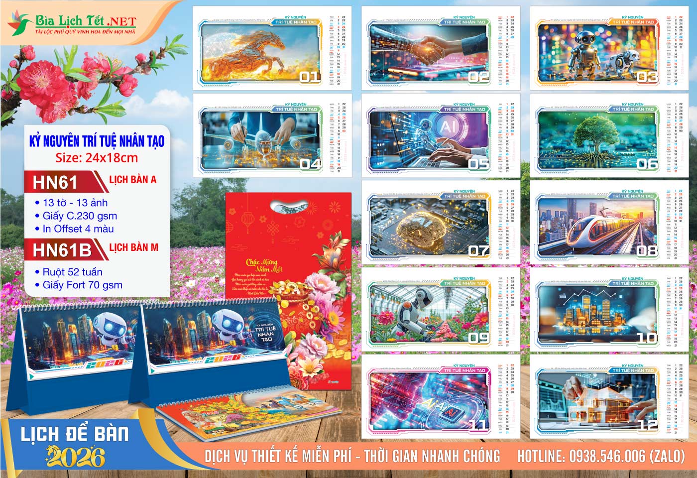 Lịch Để Bàn A & M (24x18cm) | Mã Số: HN61 - Kỷ Nguyên Trí Tuệ Nhân Tạo