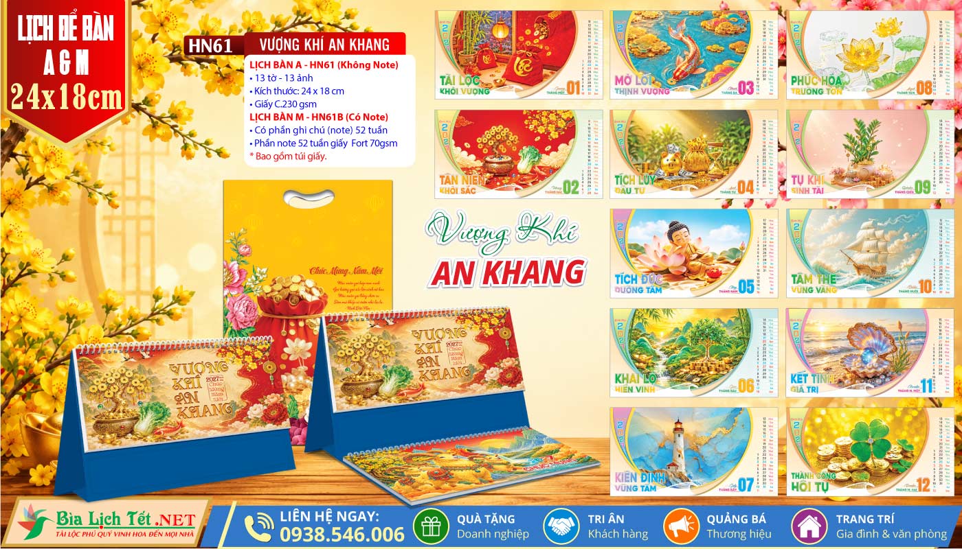 Lịch Để Bàn A & M (24x18cm) | MS: HN61 - Vượng Khí An Khang