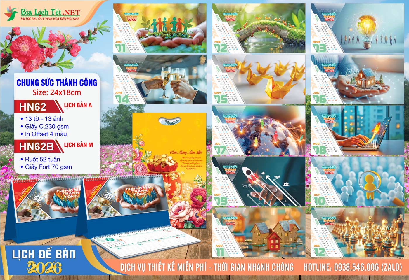 Lịch Để Bàn A & M (24x18cm) | Mã Số: HN62 - Chung Sức Thành Công