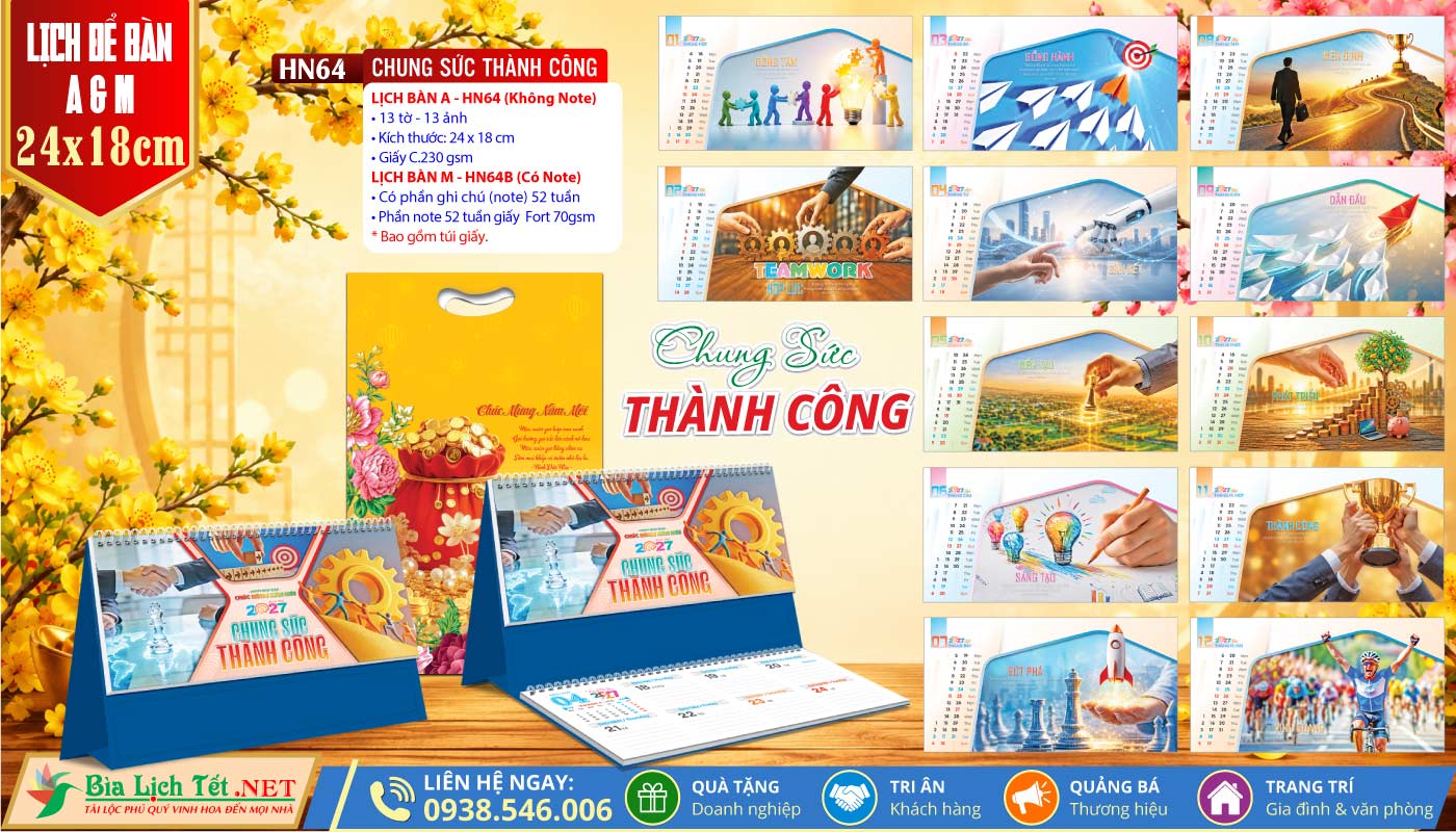 Lịch Để Bàn A & M (24x18cm) | MS: HN64 - Chung Sức Thành Công