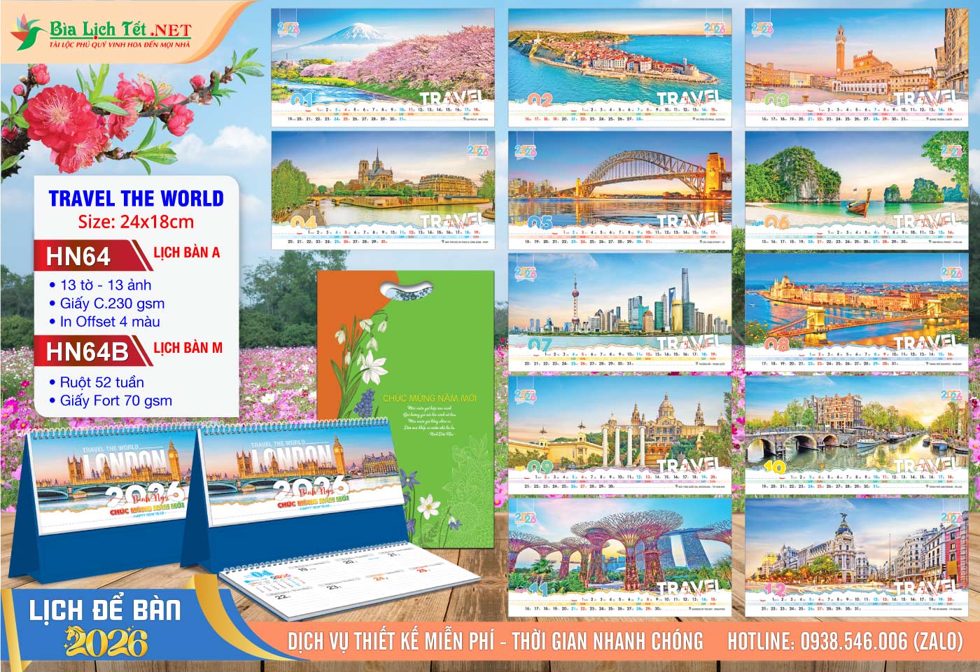 Lịch Để Bàn A & M (24x18cm) | Mã Số: HN64 - Travel The World