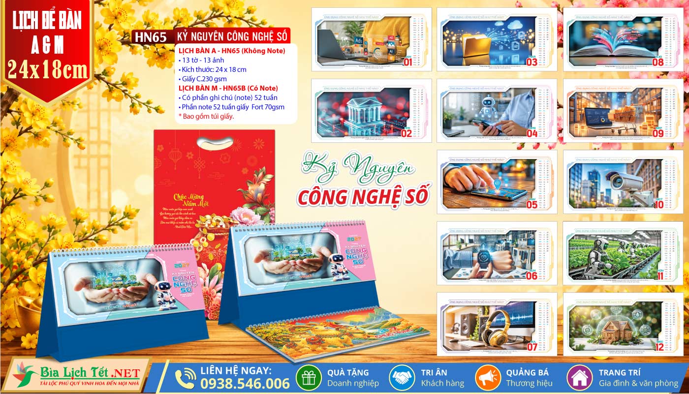 Lịch Để Bàn A & M (24x18cm) | MS: HN65 - Kỷ Nguyên Công Nghệ Số