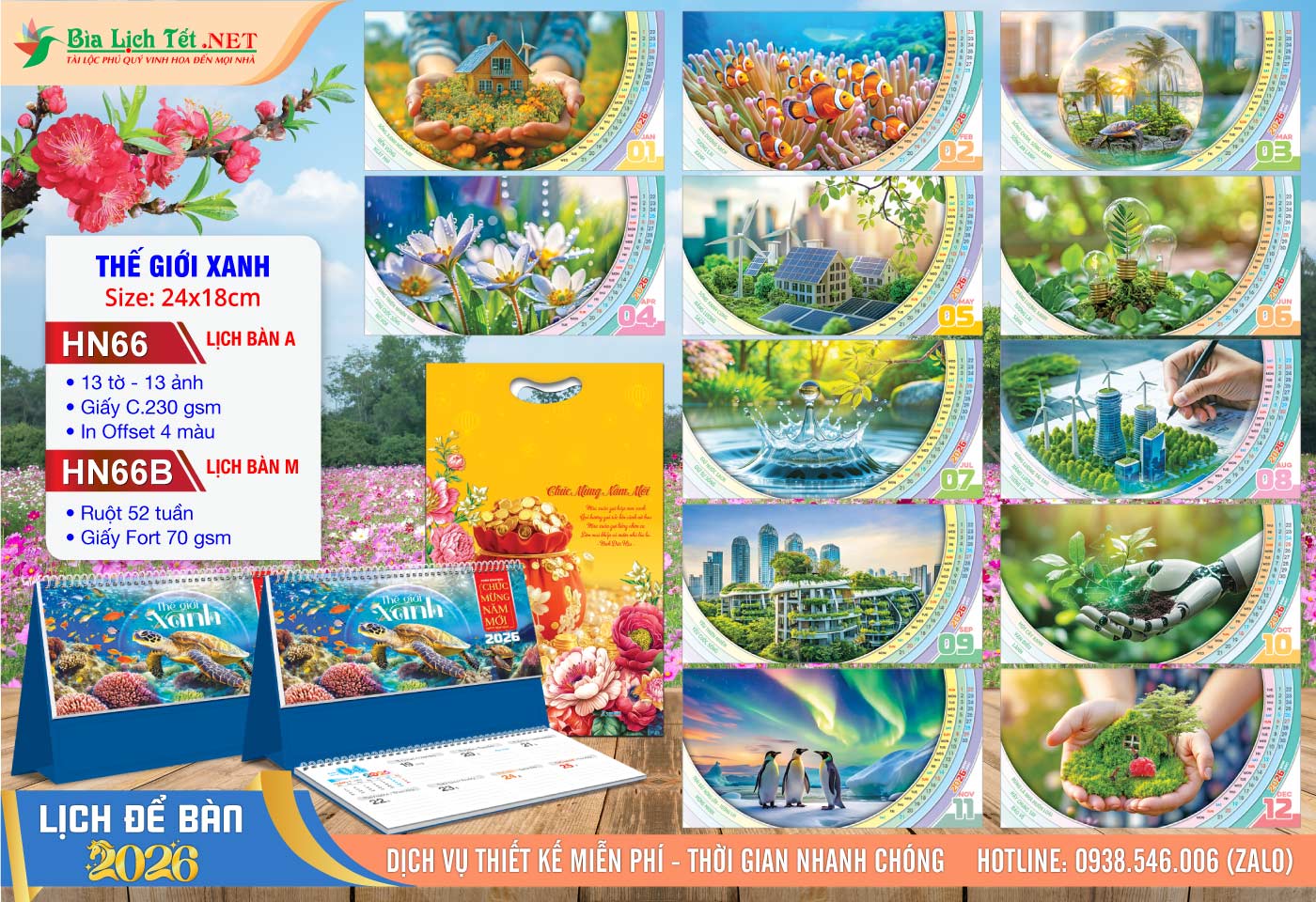 Lịch Để Bàn A & M (24x18cm) | Mã Số: HN66 - Thế Giới Xanh