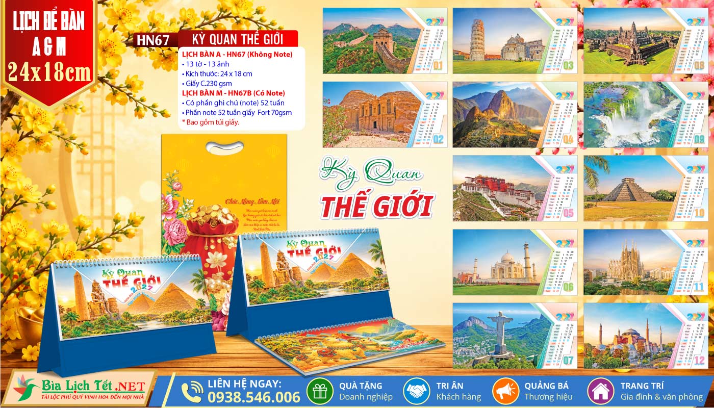 Lịch Để Bàn A & M (24x18cm) | MS: HN67 - Kỳ Quang Thế Giới