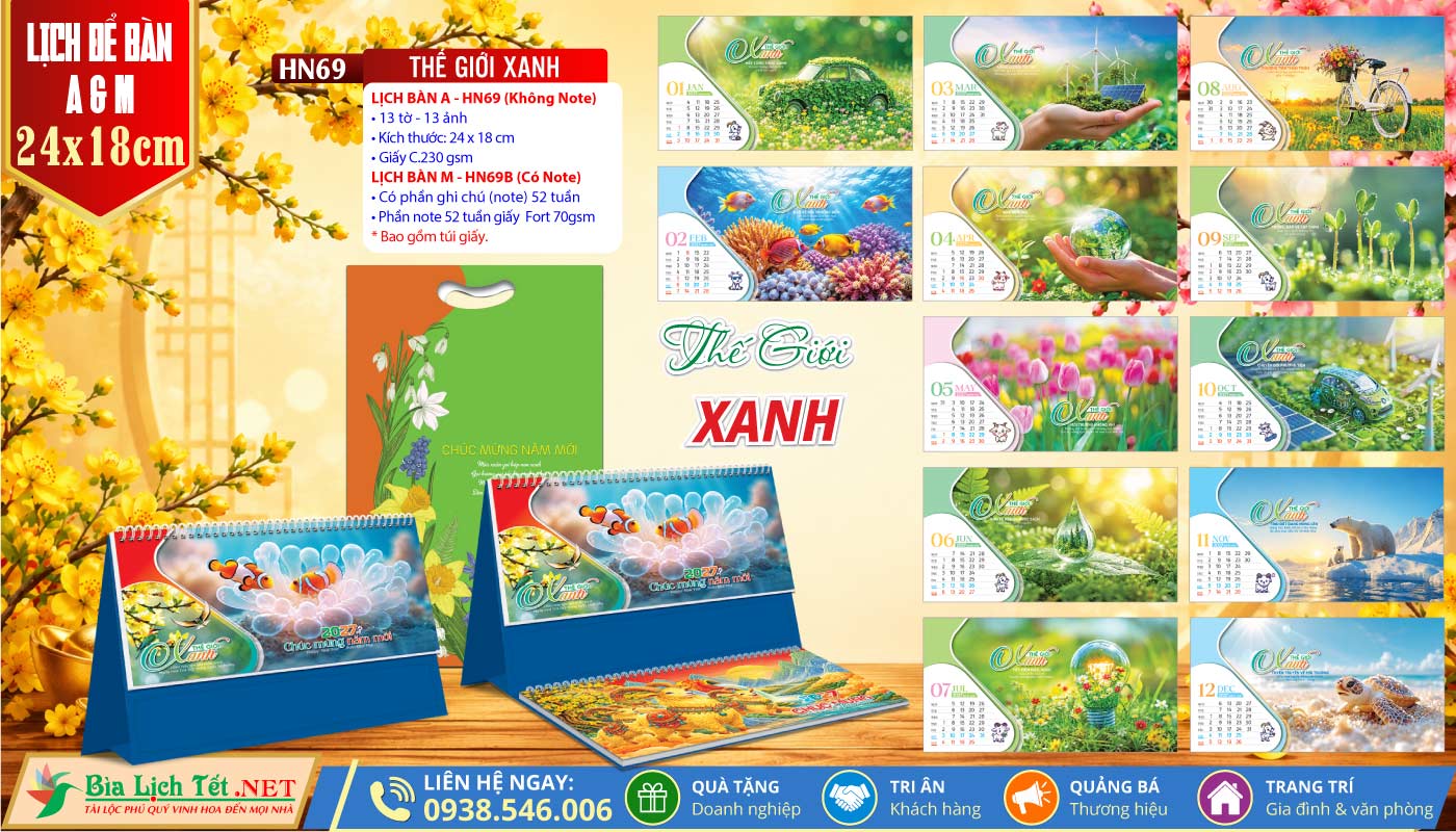 Lịch Để Bàn A & M (24x18cm) | MS: HN69 - Thế Giới Xanh
