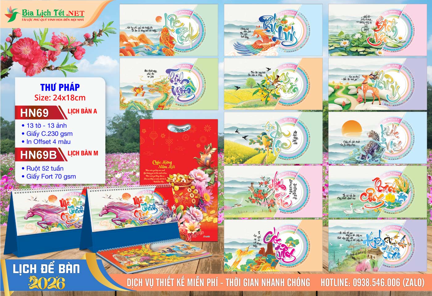 Lịch Để Bàn A & M (24x18cm) | Mã Số: HN69 - Thư Pháp