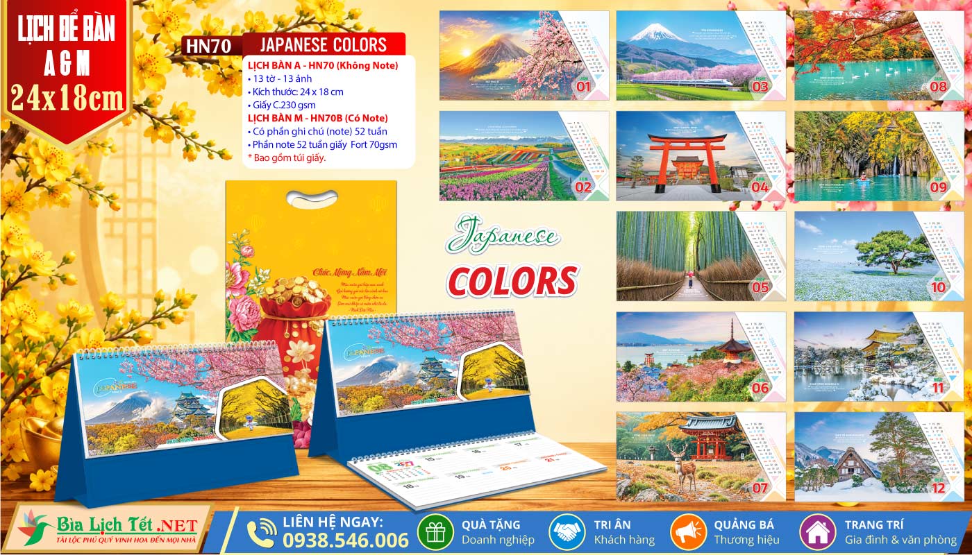 Lịch Để Bàn A & M (24x18cm) | MS: HN70 - Japanese Colors