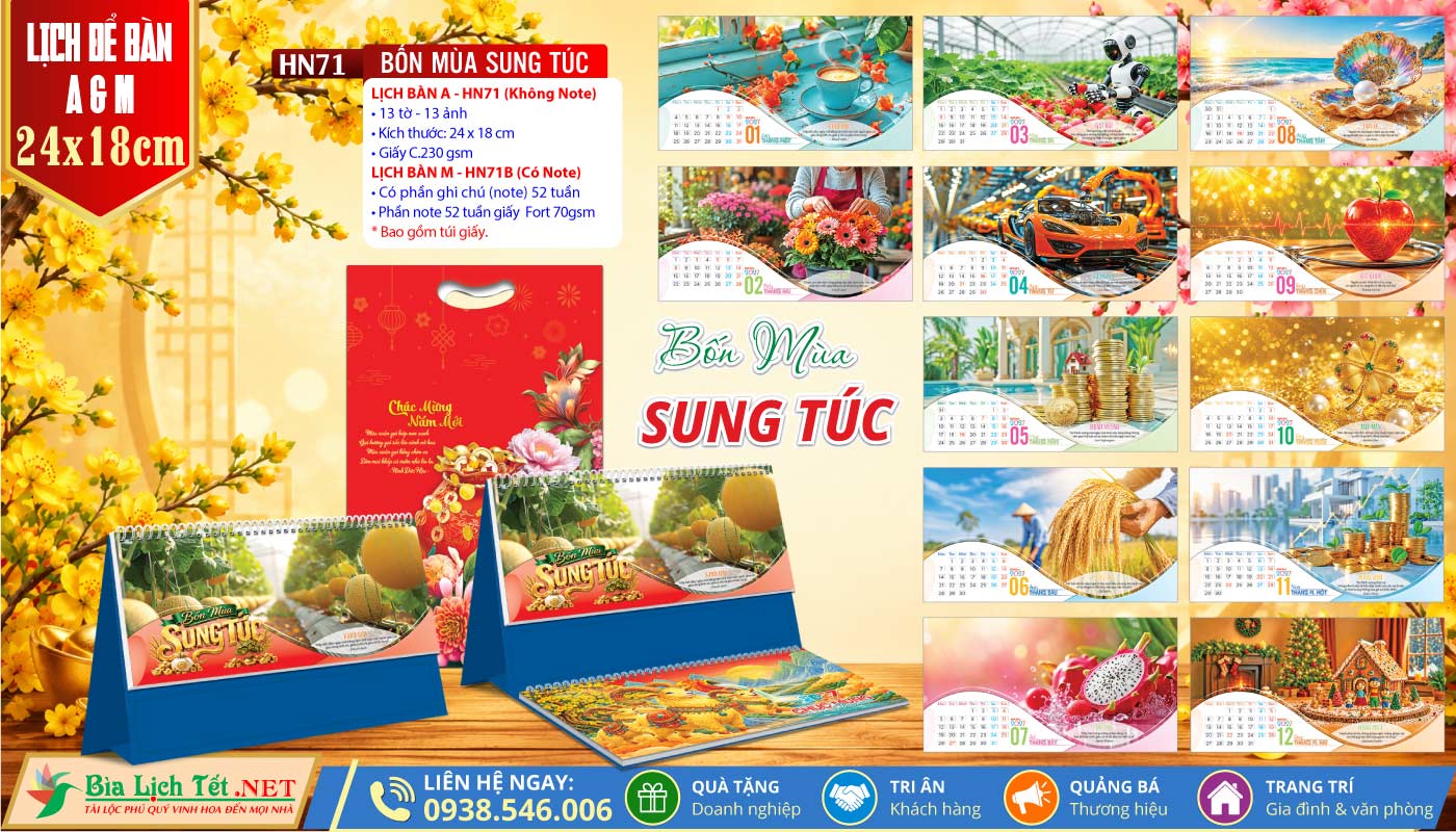 Lịch Để Bàn A & M (24x18cm) | MS: HN71 - Bốn Mùa Sung Túc