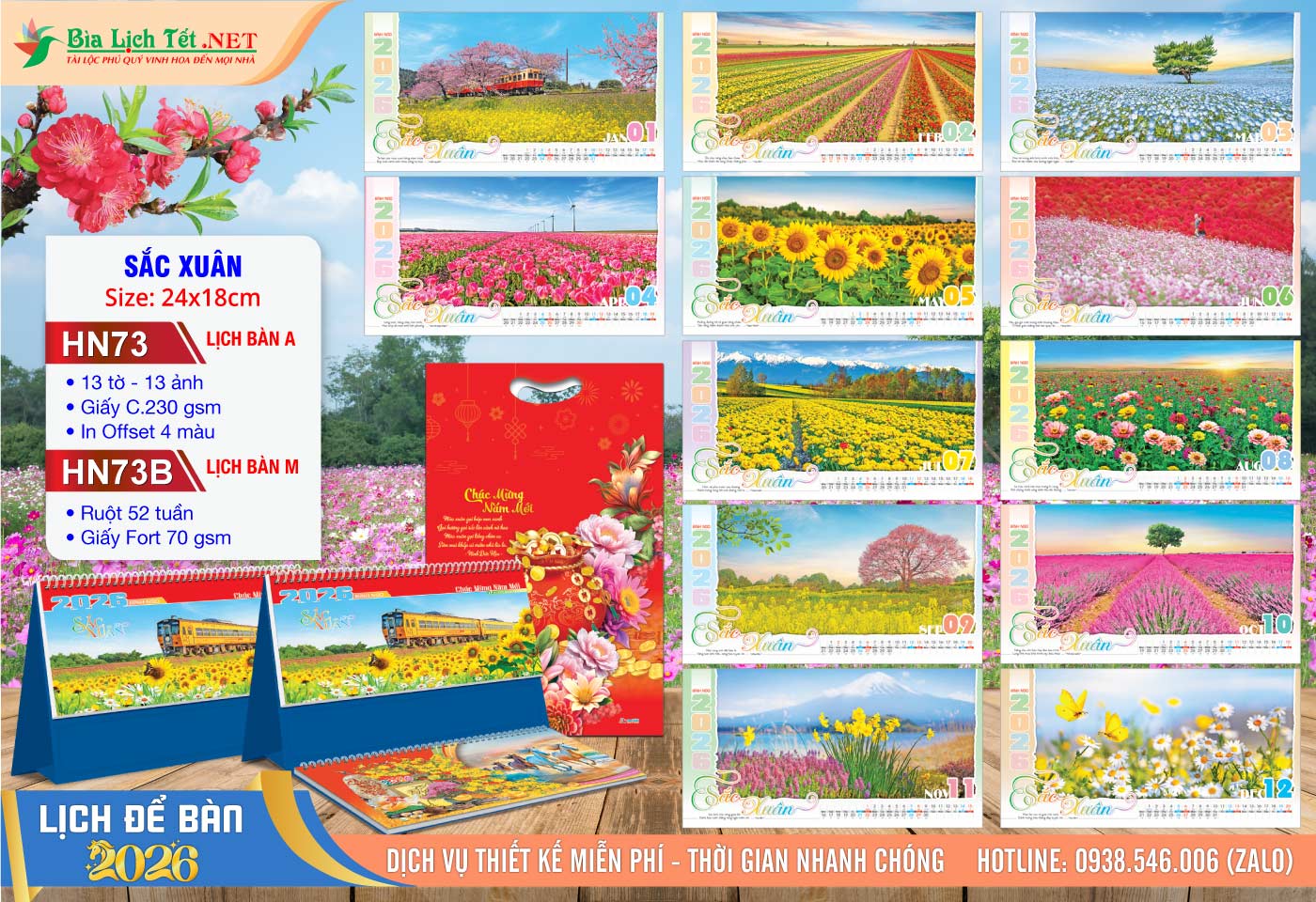 Lịch Để Bàn A & M (24x18cm) | Mã Số: HN73 - Sắc Xuân