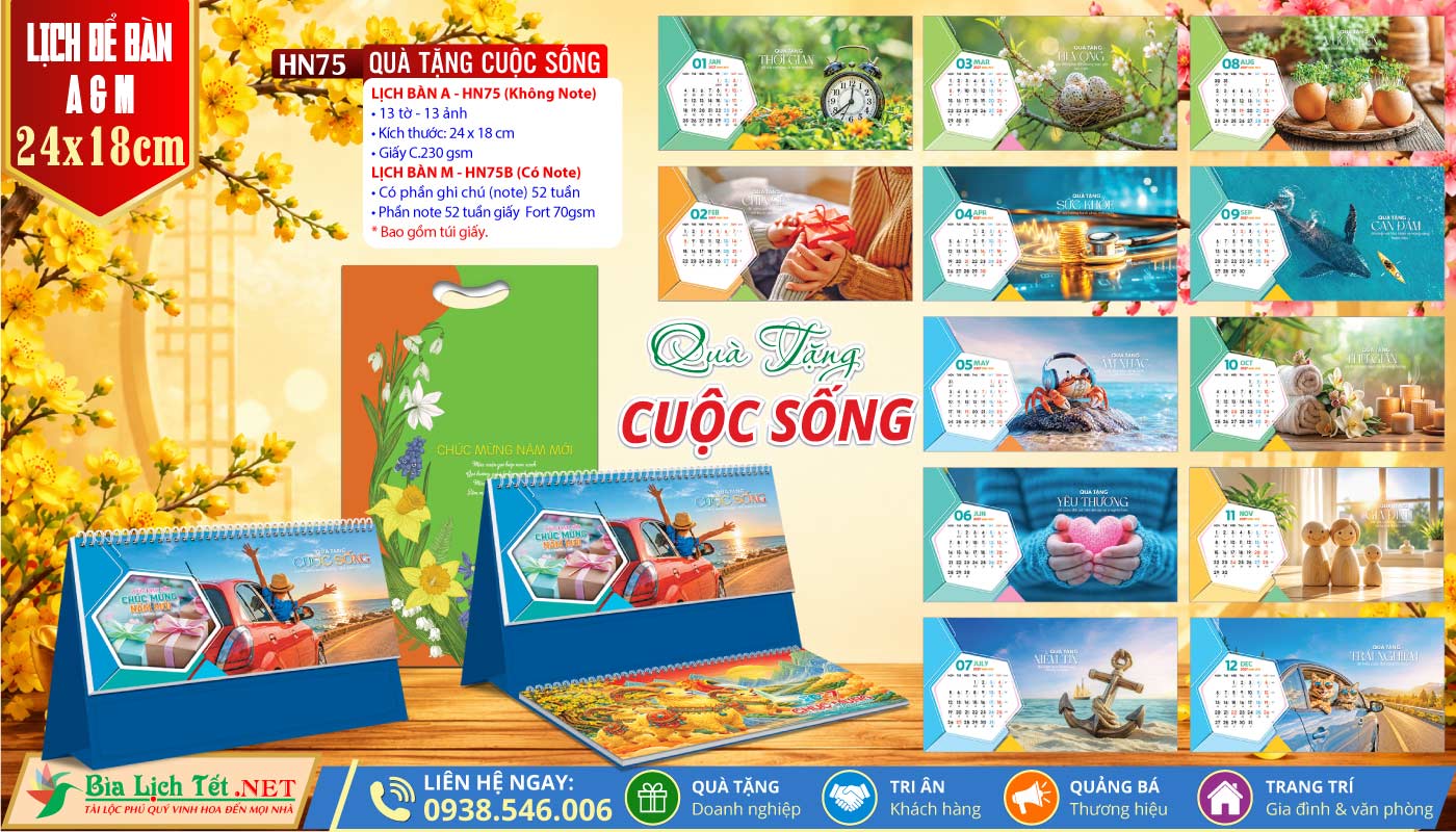 Lịch Để Bàn A & M (24x18cm) | MS: HN75 - Quà Tặng Cuộc Sống