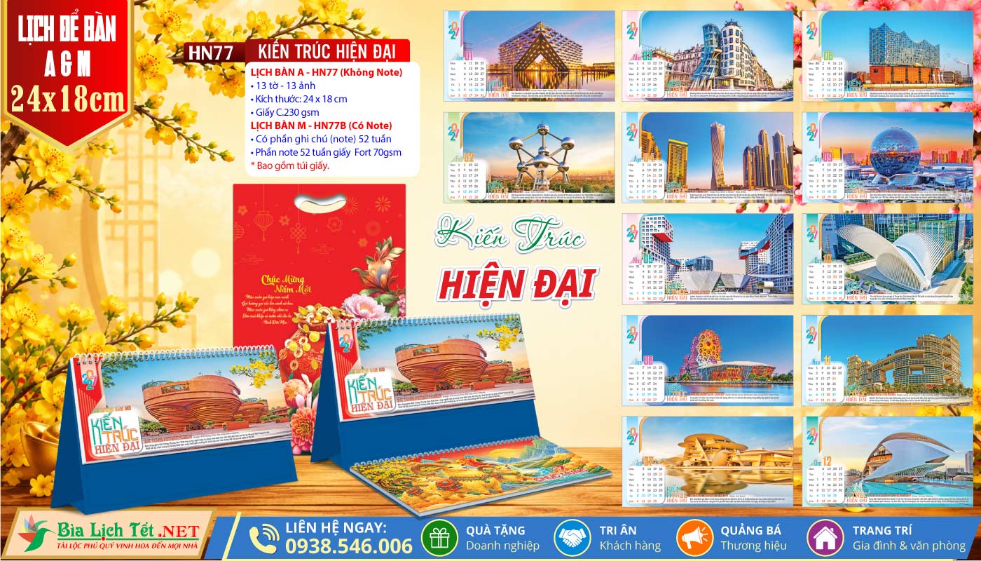 Lịch Để Bàn A & M (24x18cm) | MS: HN77 - Kiến Trúc Hiện Đại