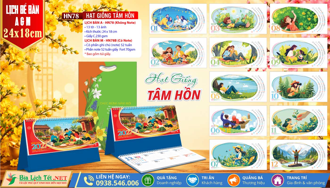 Lịch Để Bàn A & M (24x18cm) | MS: HN78 - Hạt Giống Tâm Hồn