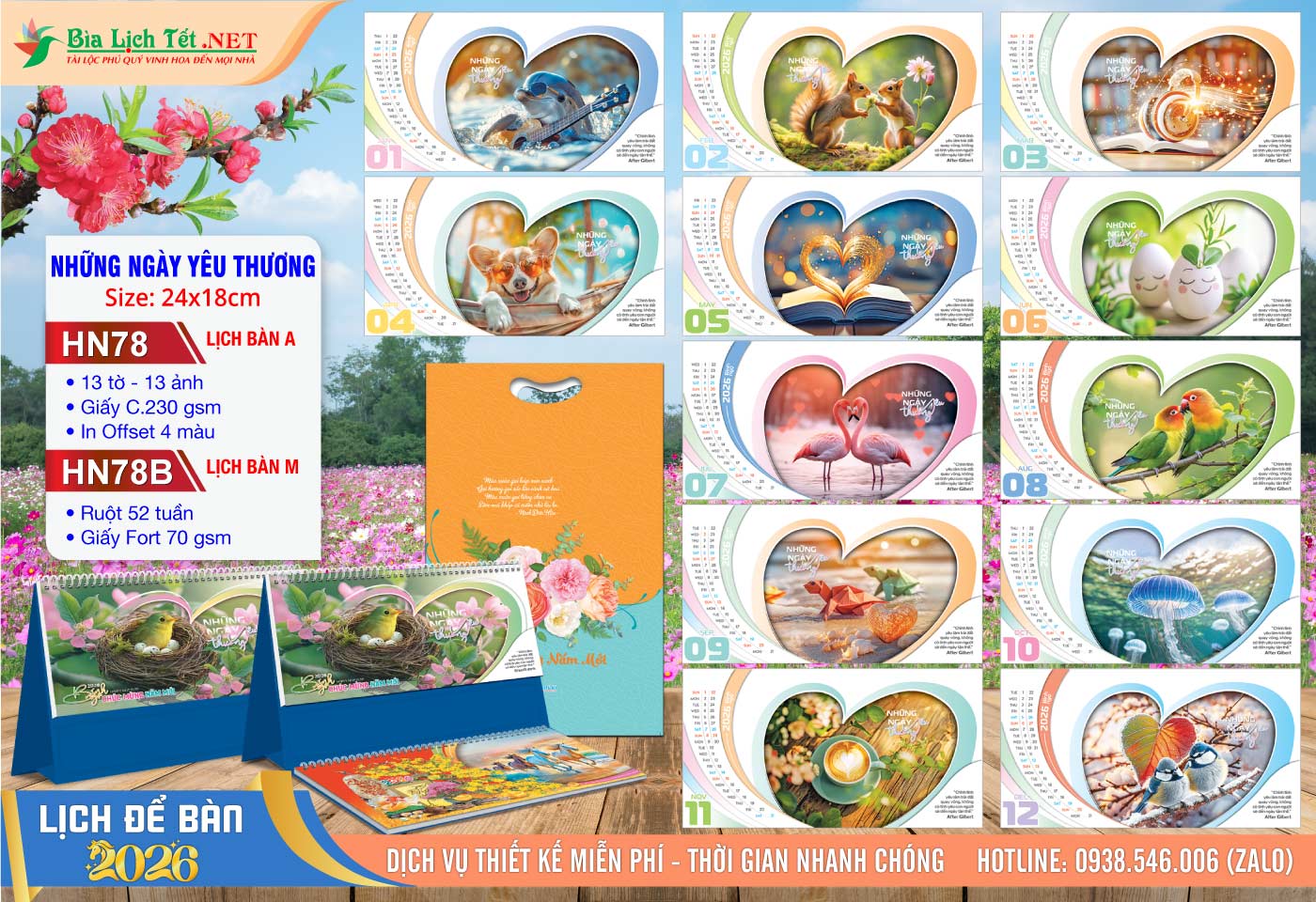 Lịch Để Bàn A & M (24x18cm) | Mã Số: HN78 - Những Ngày Yêu Thương