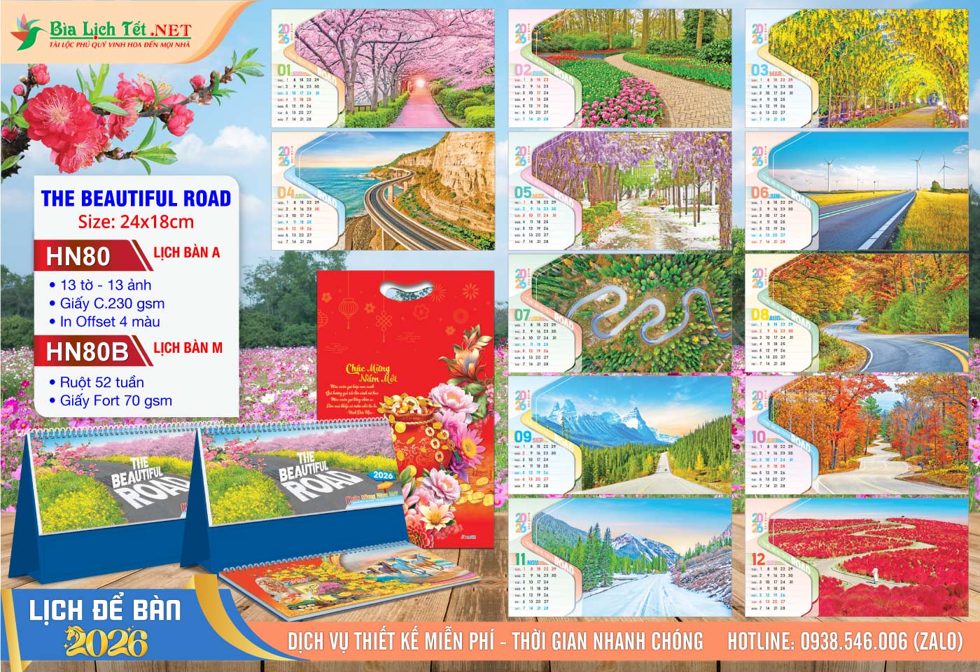 Lịch Để Bàn A & M (24x18cm) | Mã Số: HN80 - The Beautiful Road