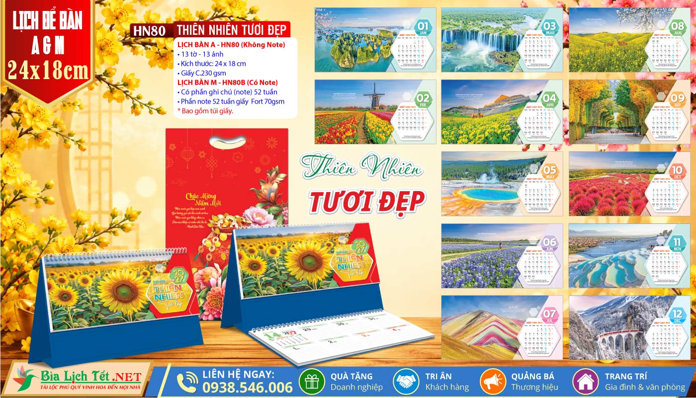 Lịch Để Bàn A & M (24x18cm) | MS: HN80 - Thiên Nhiên Tươi Đẹp