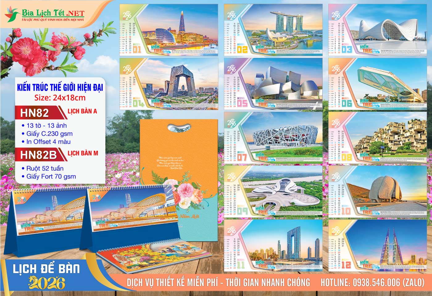 Lịch Để Bàn A & M (24x18cm) | Mã Số: HN82 - Kiến Trúc Thế Giới Hiện Đại