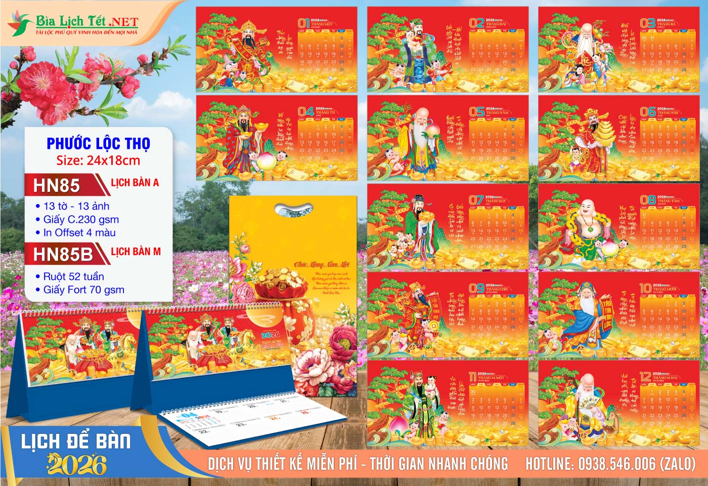 Lịch Để Bàn A & M (24x18cm) | Mã Số: HN85 - Phước Lộc Thọ