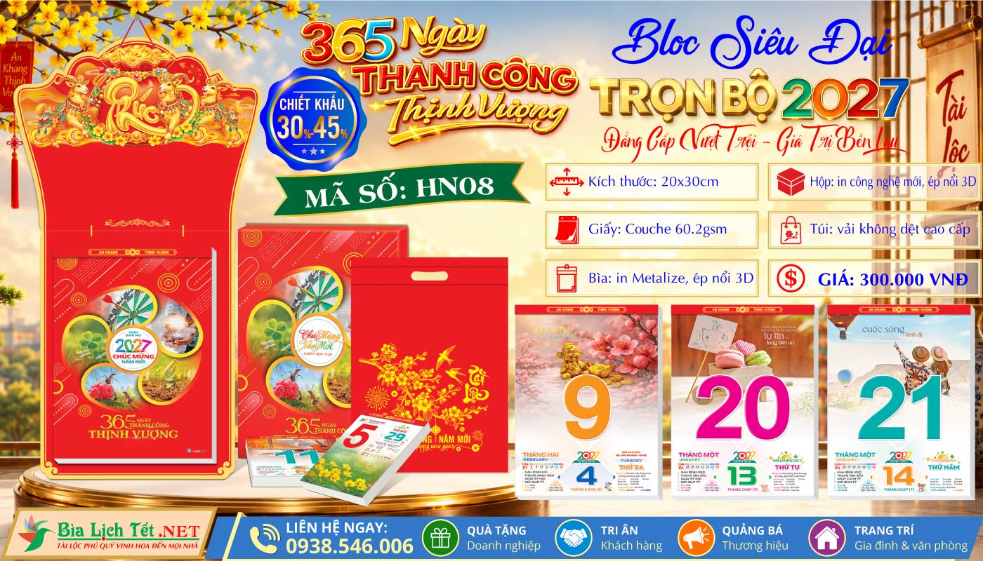 Bloc Siêu Đại (20x30cm) | MS: HN08 - 365 Ngày Thành Công Thịnh Vượng