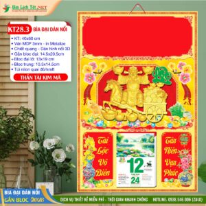 Bìa Đại Dán Hình Nổi - KT28.3 - Thần Tài Kim Mã