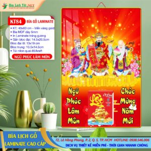 Bìa Lịch Gỗ 40x60 Laminate - KT84 - Ngũ Phúc Lâm Môn