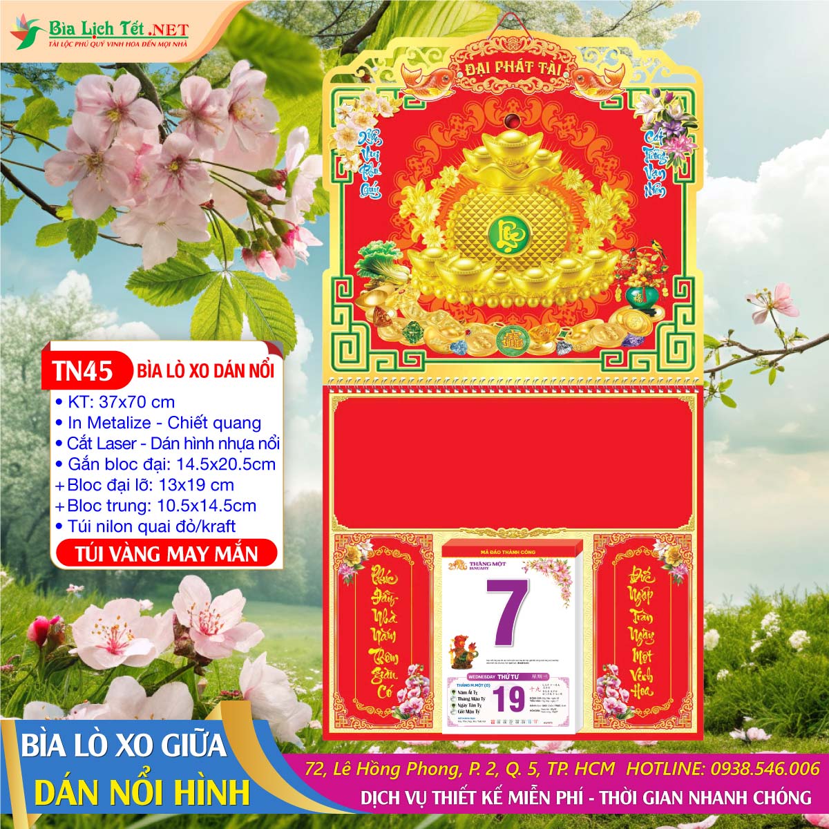 Bìa Lò Xo Dán Nổi - TN45 - Túi Vàng May Mắn