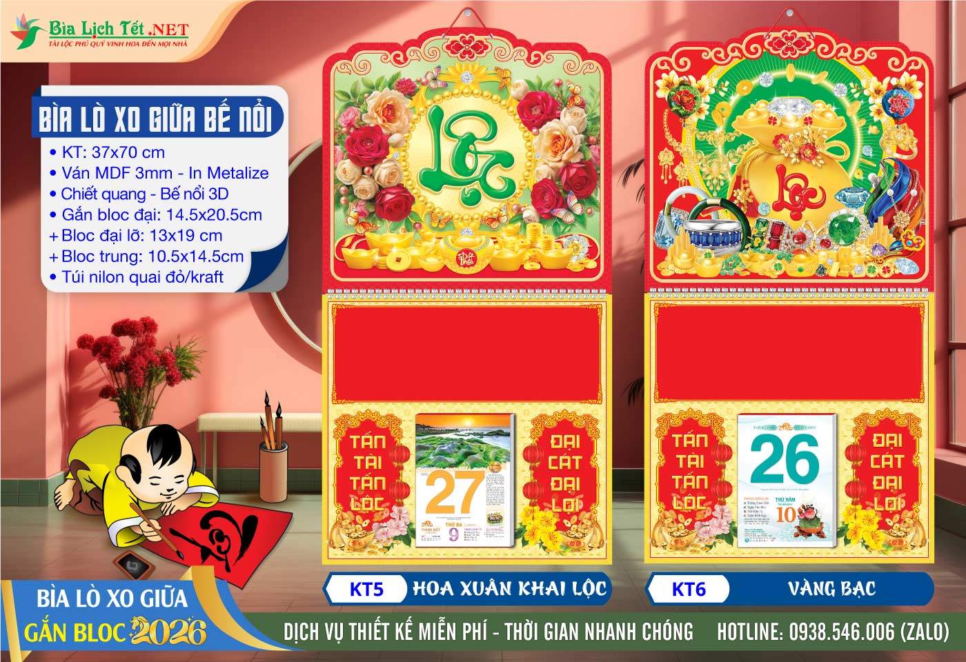 Bìa Lò Xo Giữa Bế Nổi - KT5 - Hoa Xuân Khai Lộc + KT6 - Vàng Bạc