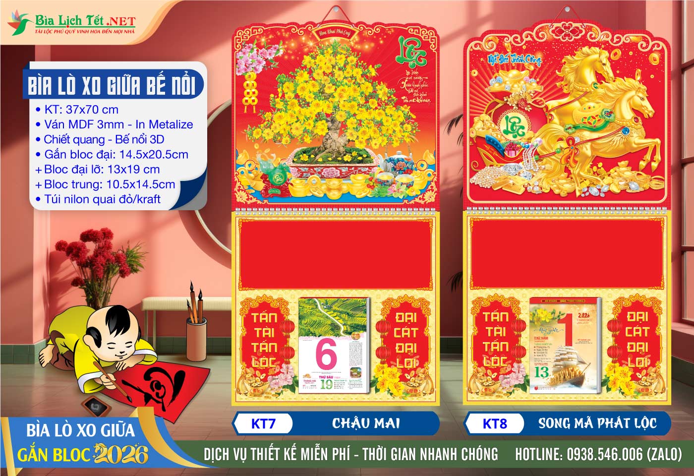 Bìa Lò Xo Giữa Bế Nổi - KT7 - Chậu Mai + KT8 - Song Mã Phát Lộc