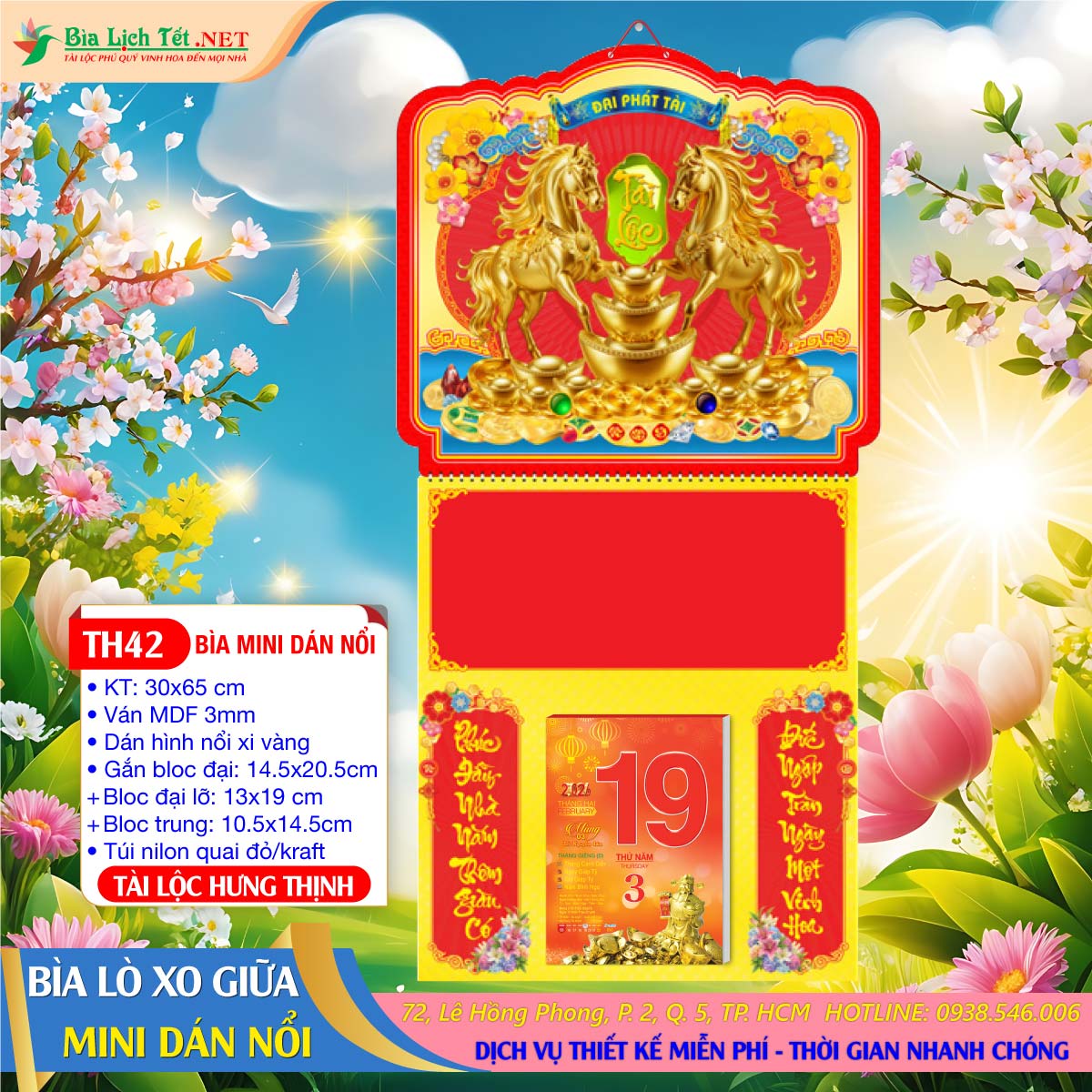 Bìa Lò Xo Mini (30x65cm) Dán Nổi - TH42 - Tài Lộc Hưng Thịnh