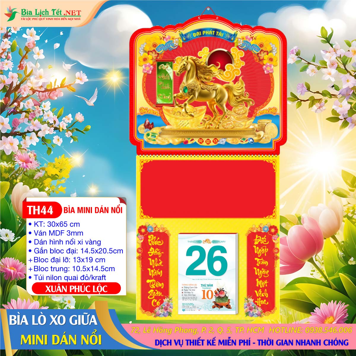 Bìa Lò Xo Mini (30x65cm) Dán Nổi - TH44 - Xuân Phúc Lộc