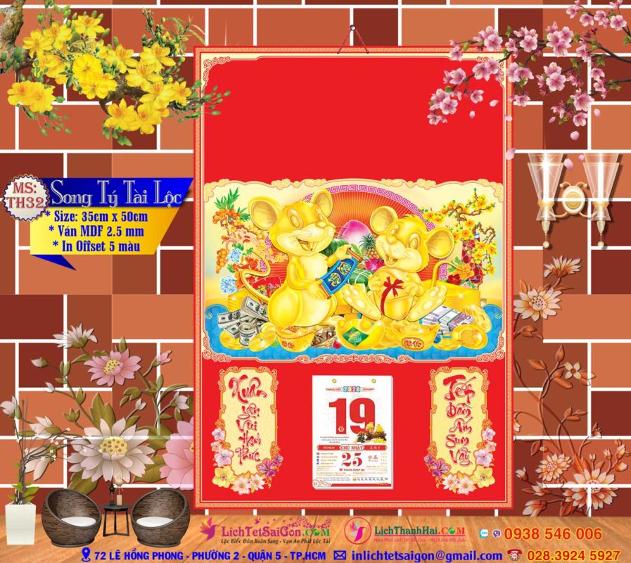 Bìa Trung Gắn Bloc (35x50 cm) - 2020 - TH32 - Song Tý Lộc Tài