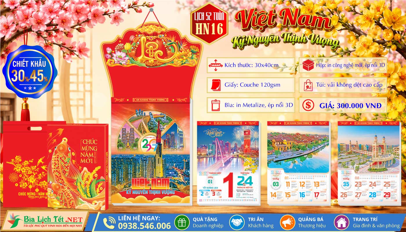 Lịch 52 Tuần (30x40cm) | MS: HN16 - Việt Nam Kỷ Nguyên Thịnh Vượng