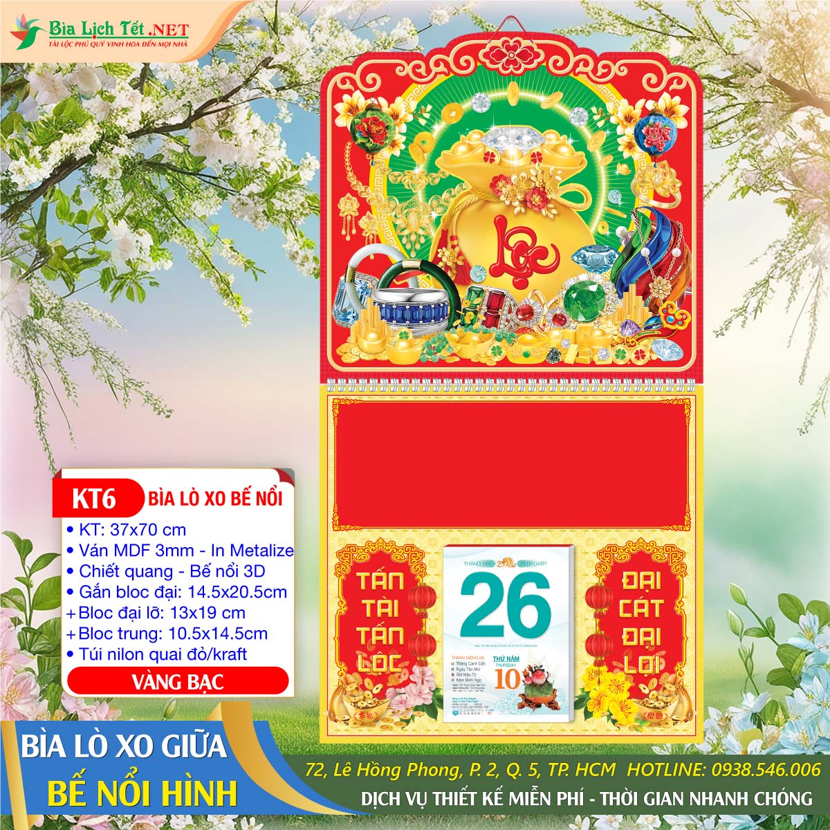 Bìa Lò Xo Giữa Bế Nổi - KT6 - Vàng Bạc