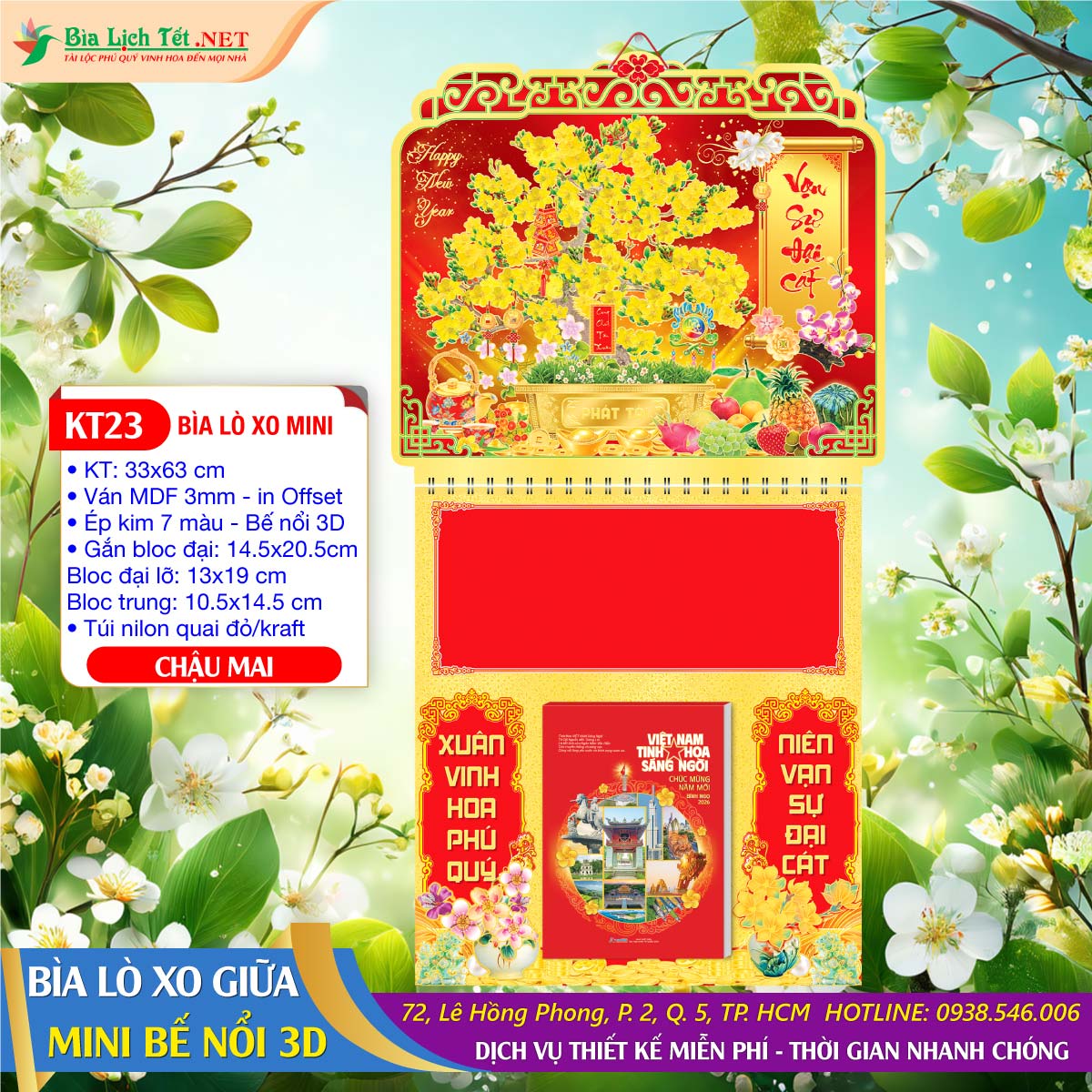 Bìa Lò Xo Mini (33x63cm) Bế Nổi - KT23 - Chậu Mai