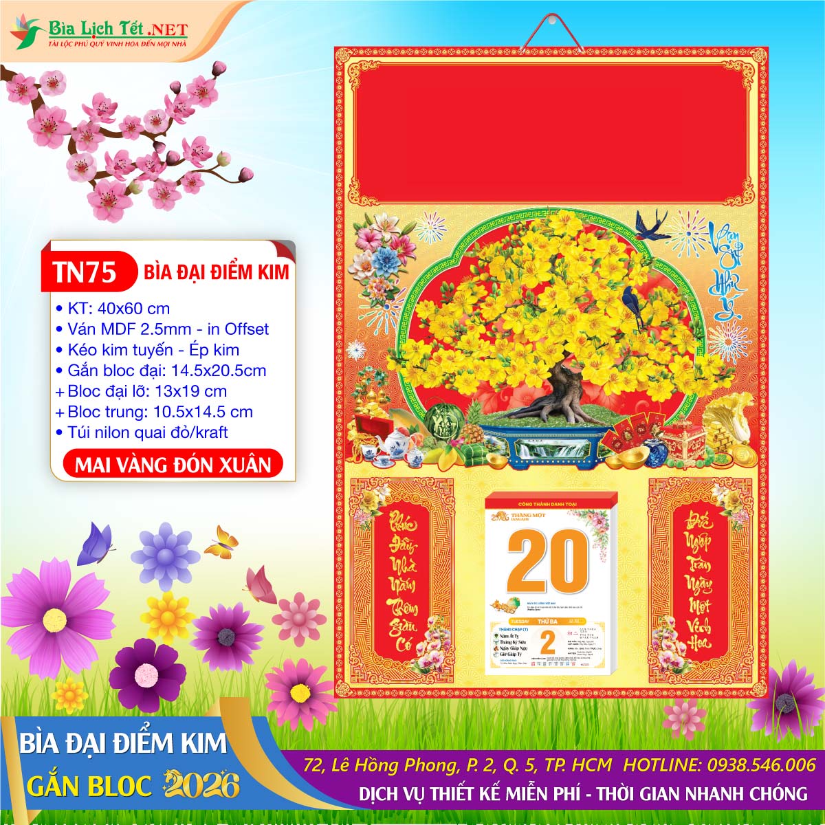 Bìa Đại Ép Kim - TN75 - Mai Vàng Đón Xuân